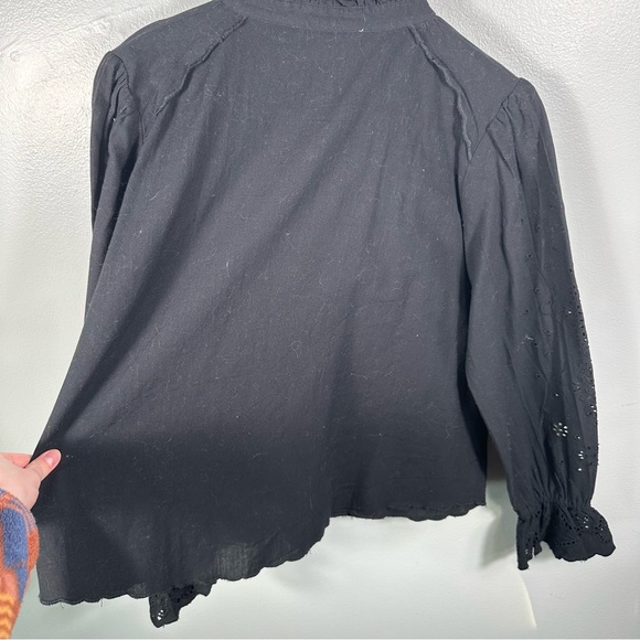 Ba&sh Black Cotton Ruffle Neckline Lady Shirt Size 6 Sophisticated Cottagecore - Picture 12 of 14